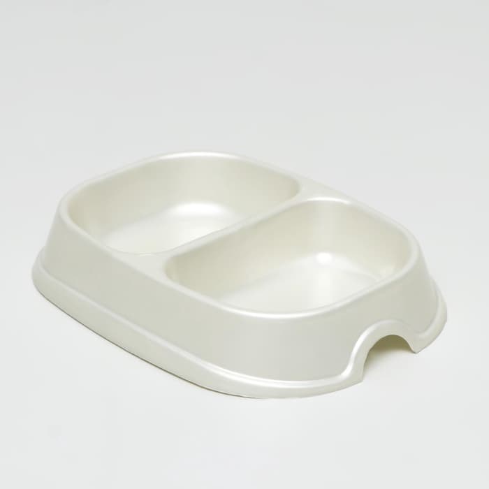 Миска двойная, 2×200 мл, пластик, белая перламутровая