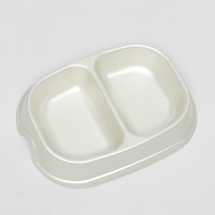 Миска двойная, 2×200 мл, пластик, белая перламутровая