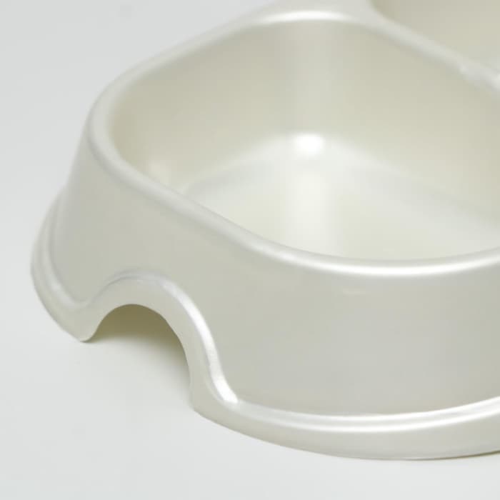 Миска двойная, 2×200 мл, пластик, белая перламутровая