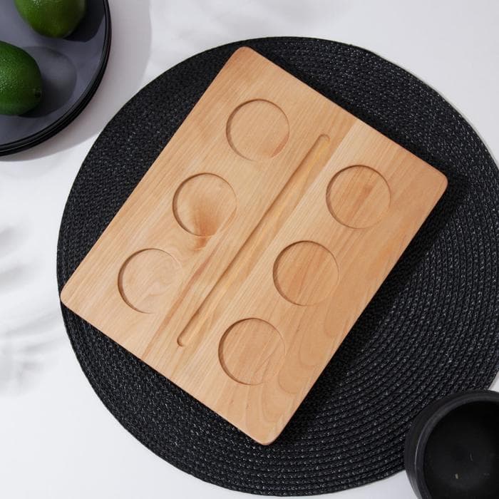 Доска для подачи шотов Доляна, 25×20×1.8 см, на 6 рюмок, d=5 см, с пропиткой, дерево берёза