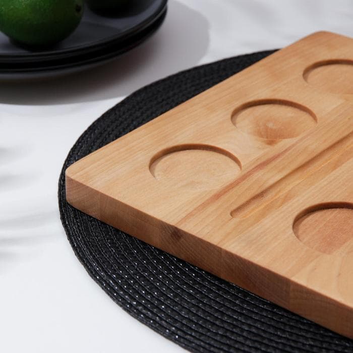 Доска для подачи шотов Доляна, 25×20×1.8 см, на 6 рюмок, d=5 см, с пропиткой, дерево берёза