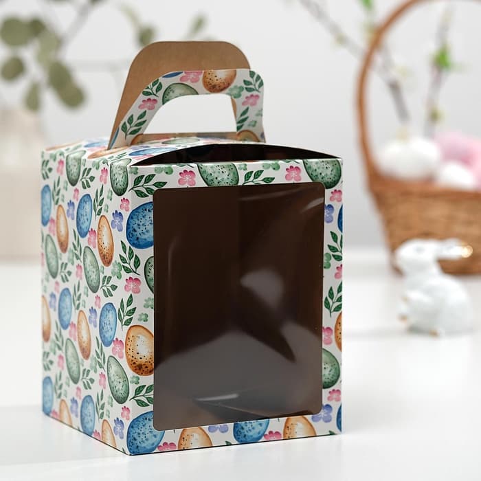 Коробка подарочная пасхальная с окном «Пасхальные яйца», 15×15×18 см