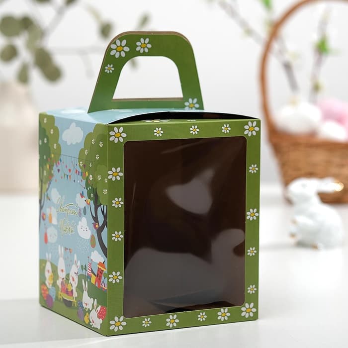 Коробка подарочная пасхальная с окном «Пасхальные кролики», 15×15×18 см