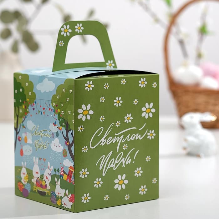 Коробка подарочная пасхальная с окном «Пасхальные кролики», 15×15×18 см
