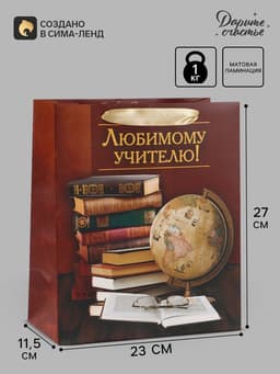 Пакет подарочный ламинированный, упаковка, «Любимому Учителю», ML 27×23×11.5 см