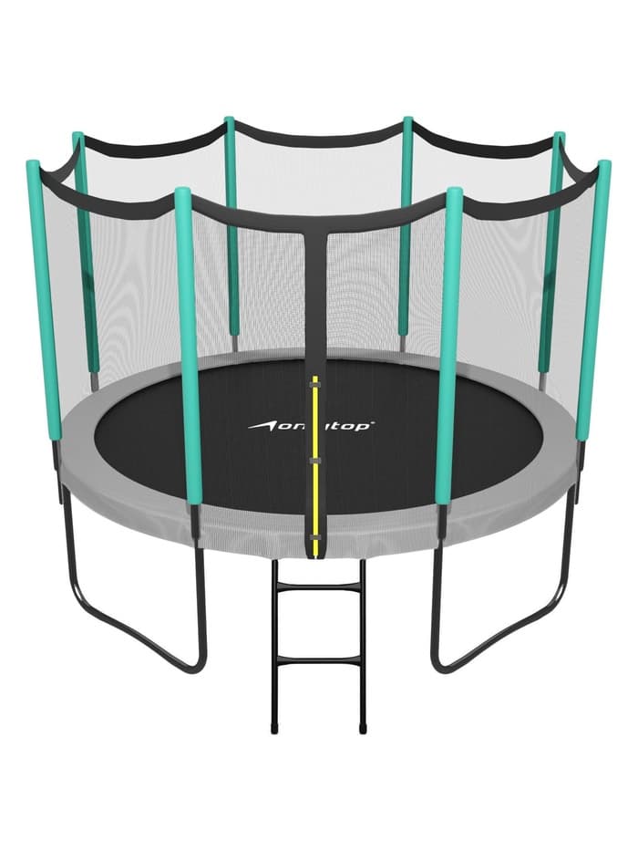 Батут ONLYTOP, d=366 см, высота сетки 173 см, с лестницей, цвет серый/салатовый