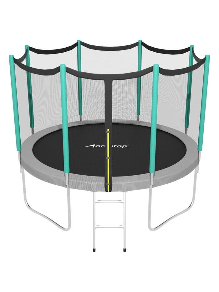 Батут ONLYTOP, d=366 см, высота сетки 173 см, с лестницей, цвет серый/салатовый