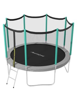 Батут ONLYTOP, d=366 см, высота сетки 173 см, с лестницей, цвет серый/салатовый