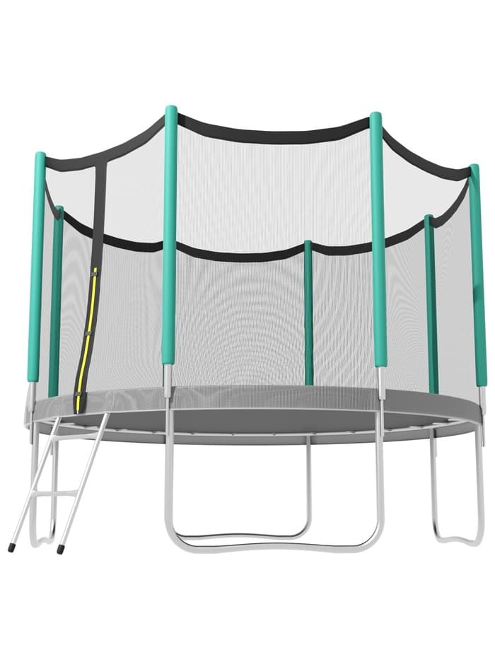 Батут ONLYTOP, d=366 см, высота сетки 173 см, с лестницей, цвет серый/салатовый