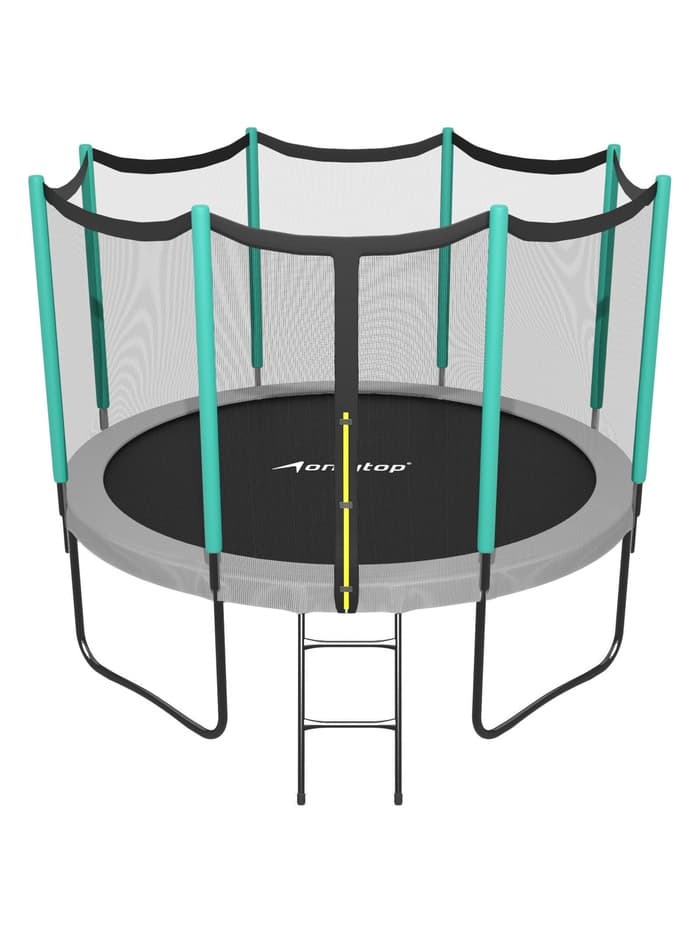Батут ONLYTOP, d=366 см, высота сетки 173 см, с лестницей, цвет серый/салатовый
