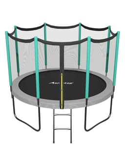 Батут ONLYTOP, d=366 см, высота сетки 173 см, с лестницей, цвет серый/салатовый