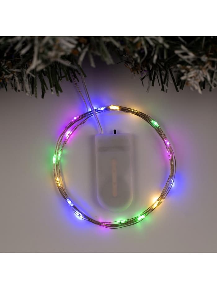 Гирлянда «Нить» 2 м роса, IP20, серебристая нить, 20 LED, батарейки CR2032×2 (в комплекте), свечение мульти