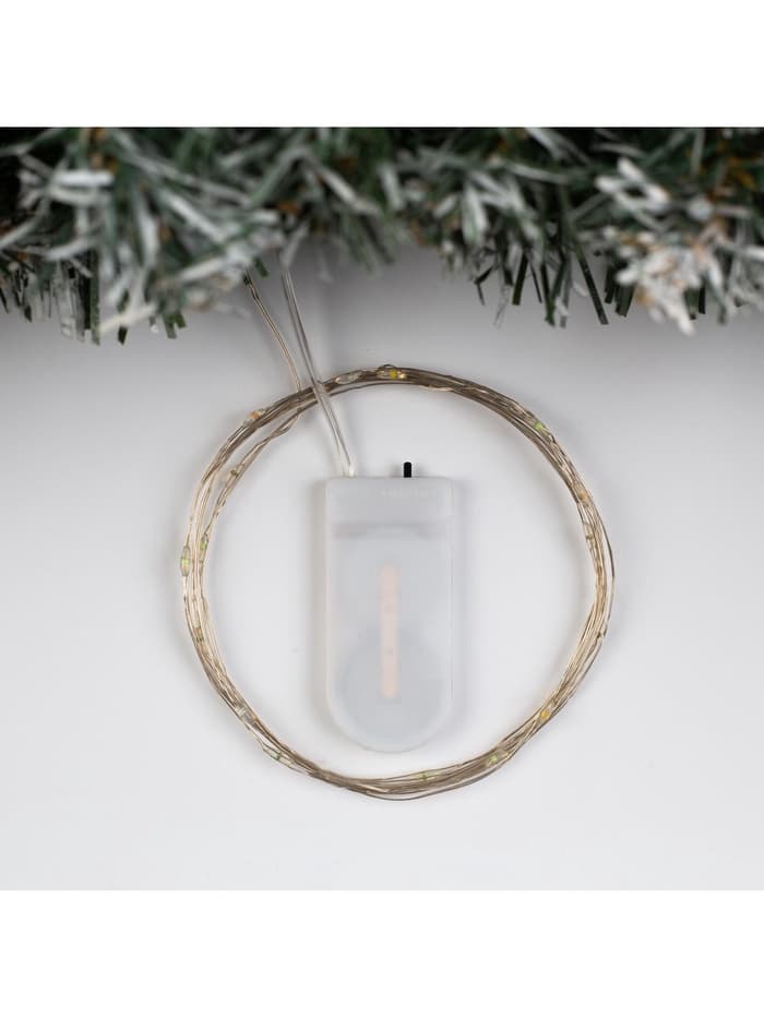 Гирлянда «Нить» 2 м роса, IP20, серебристая нить, 20 LED, батарейки CR2032×2 (в комплекте), свечение мульти