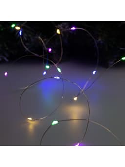 Гирлянда «Нить» 2 м роса, IP20, серебристая нить, 20 LED, батарейки CR2032×2 (в комплекте), свечение мульти