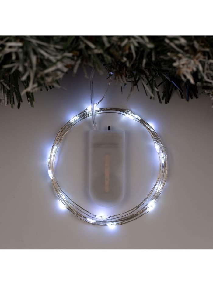 Гирлянда «Нить» 2 м роса, IP20, серебристая нить, 20 LED, батарейки CR2032×2 (в комплекте), свечение белое