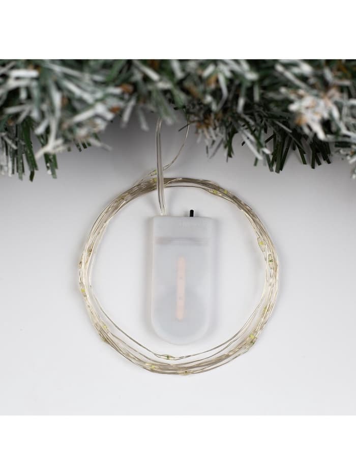 Гирлянда «Нить» 2 м роса, IP20, серебристая нить, 20 LED, батарейки CR2032×2 (в комплекте), свечение белое