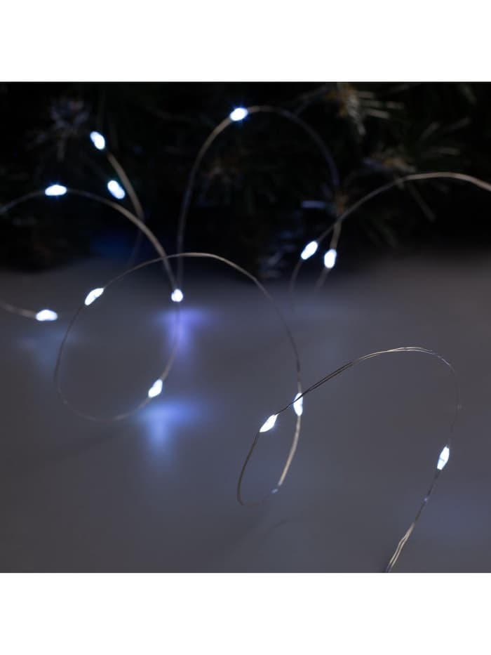 Гирлянда «Нить» 2 м роса, IP20, серебристая нить, 20 LED, батарейки CR2032×2 (в комплекте), свечение белое