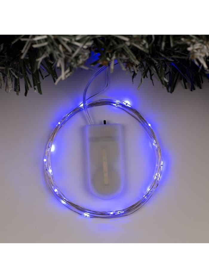Гирлянда «Нить» 2 м роса, IP20, серебристая нить, 20 LED, батарейки CR2032×2 (в комплекте), свечение синее