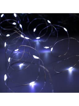 Гирлянда «Нить» 5 м, роса, IP20, серебристая нить, 50 LED, 2 режима, от батареек AAх3, свечение белое