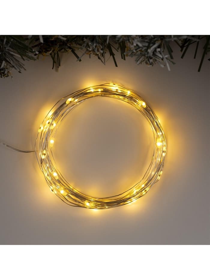 Гирлянда «Нить» 5 м, роса, IP20, серебристая нить, 50 LED, 2 режима, от батареек АА×3, свечение тёплое белое / мульти