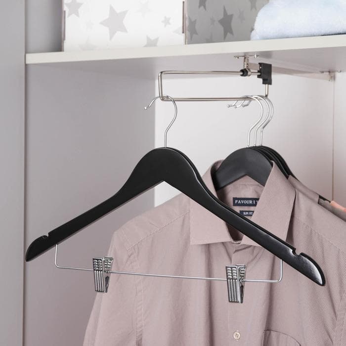 Плечики - вешалка для брюк и юбок SAVANNA, 44.5×1.2×24.5 см, с зажимами, широкие плечики, деревянная сорт А