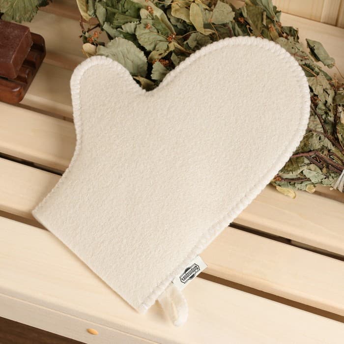 Набор для бани, шерсть 30%, полиэфир 70%, 3 предмета: шапка, рукавица, коврик, «Добропаровъ»