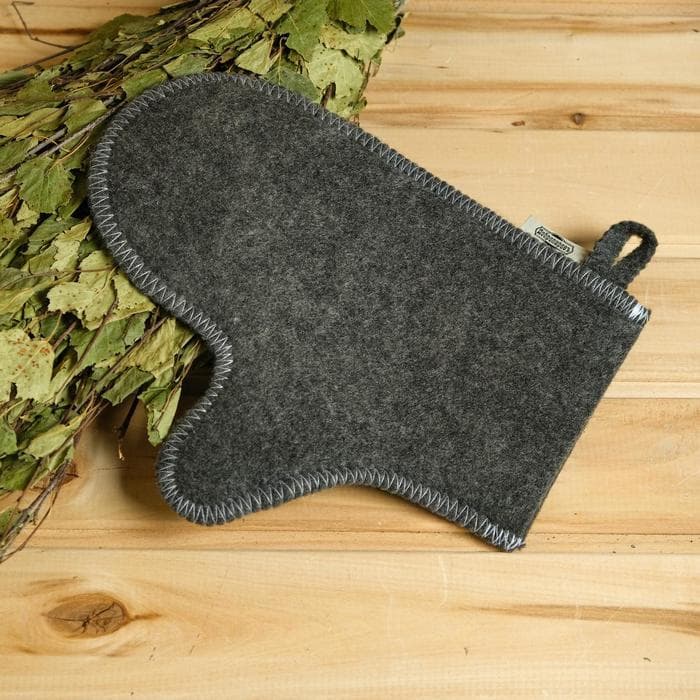 Набор для бани, 3 предмета: шапка, рукавица, коврик, серый, «Добропаровъ»