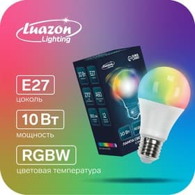 Лампа светодиодная RGB+W, с пультом, А60, 10 Вт, 800 Лм, Е27, 220 В