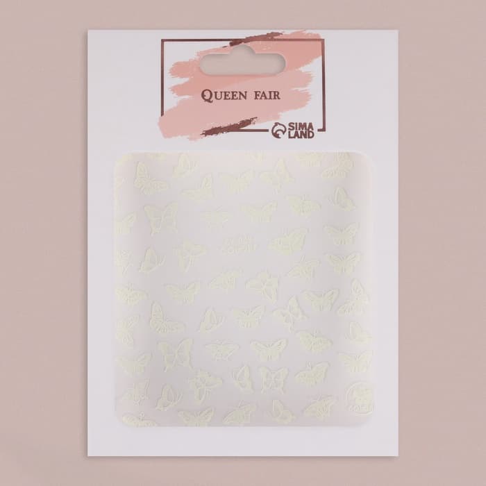 Наклейки для ногтей «Бабочки», флуоресцентные, белые