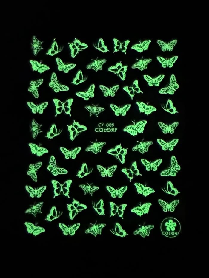 Наклейки для ногтей «Бабочки», флуоресцентные, белые