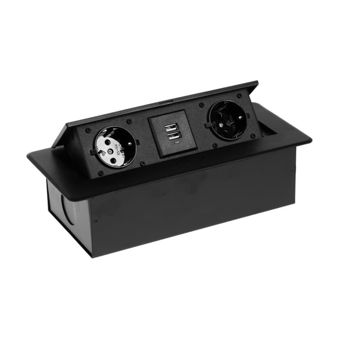 Розетка выдвижная Luazon Lighting, 16 А, двухместная, в стол, 2xUSB, 2.1 A, чёрная