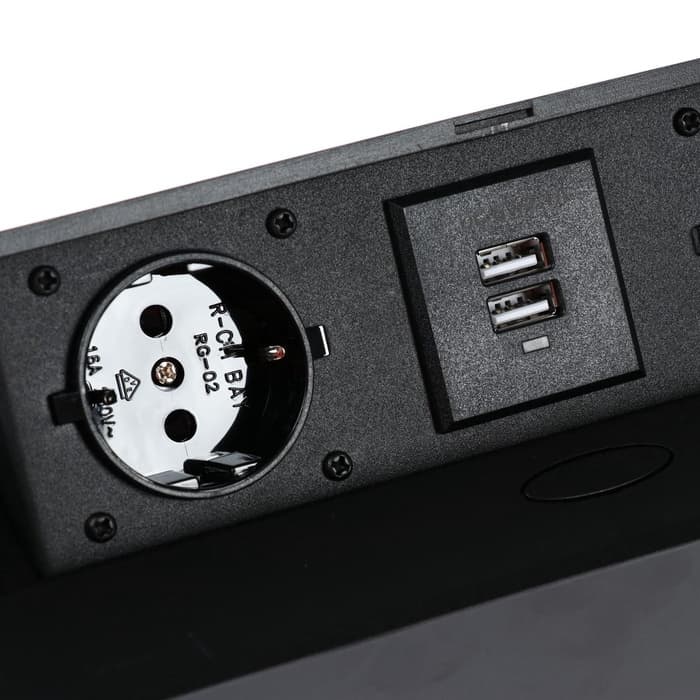 Розетка выдвижная Luazon Lighting, 16 А, двухместная, в стол, 2xUSB, 2.1 A, чёрная