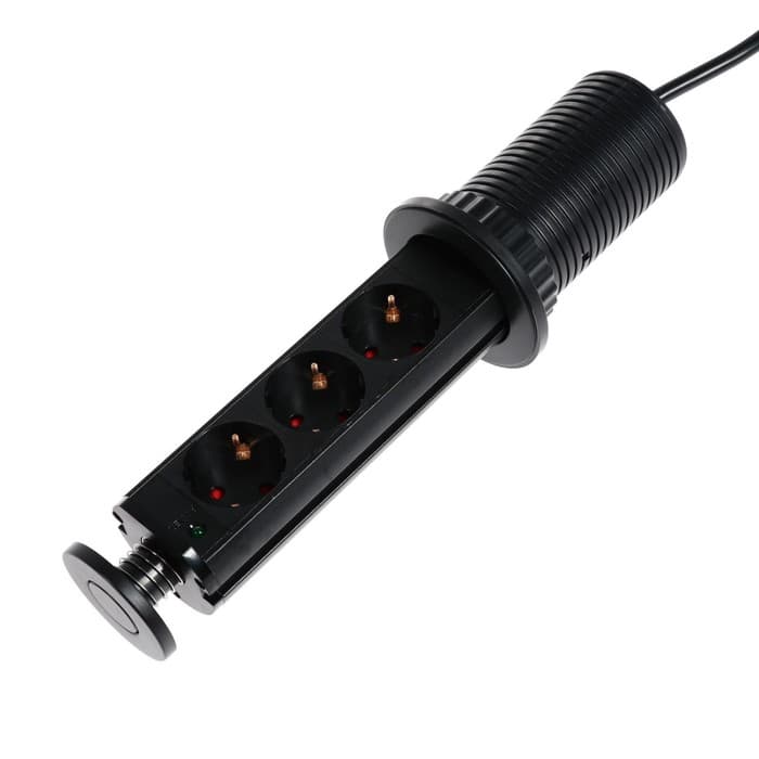 Розетка выдвижная Luazon Lighting, 16 А, трёхместная, в стол, провод 1.8 м, чёрная