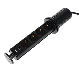 Розетка выдвижная Luazon, 16 А, четырёхместная, в стол, 2xUSB, 2.1 A, чёрная