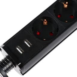Розетка выдвижная Luazon, 16 А, четырёхместная, в стол, 2xUSB, 2.1 A, чёрная