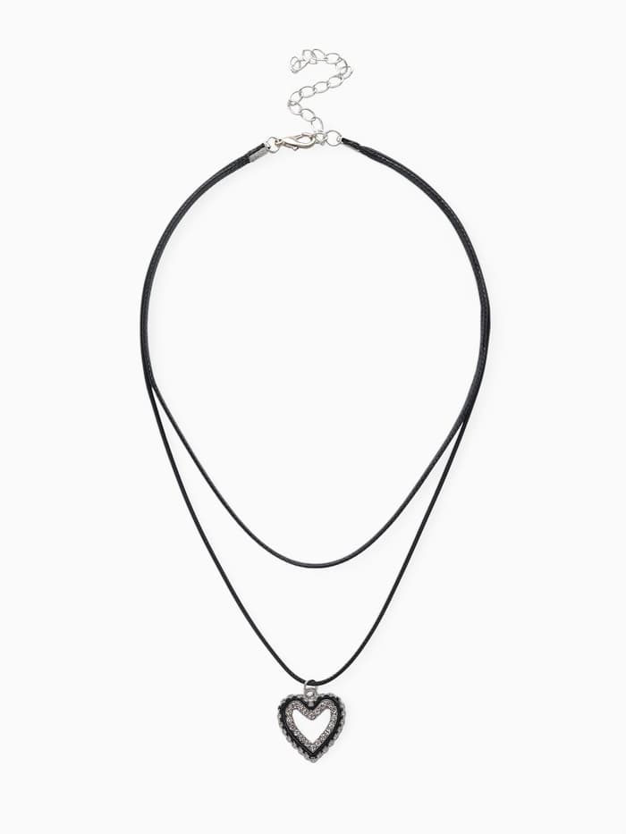 Чокер «Двойной», с нитью, сердечко, бело-чёрный в серебре, L=32 см