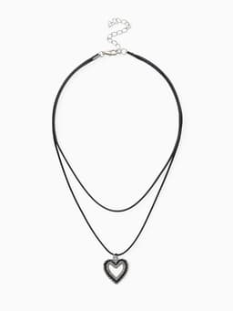Чокер «Двойной», с нитью, сердечко, бело-чёрный в серебре, L=32 см