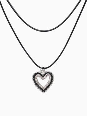 Чокер «Двойной», с нитью, сердечко, бело-чёрный в серебре, L=32 см