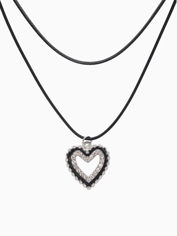 Чокер «Двойной», с нитью, сердечко, бело-чёрный в серебре, L=32 см