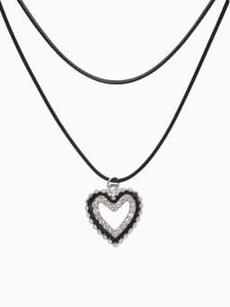 Чокер «Двойной», с нитью, сердечко, бело-чёрный в серебре, L=32 см