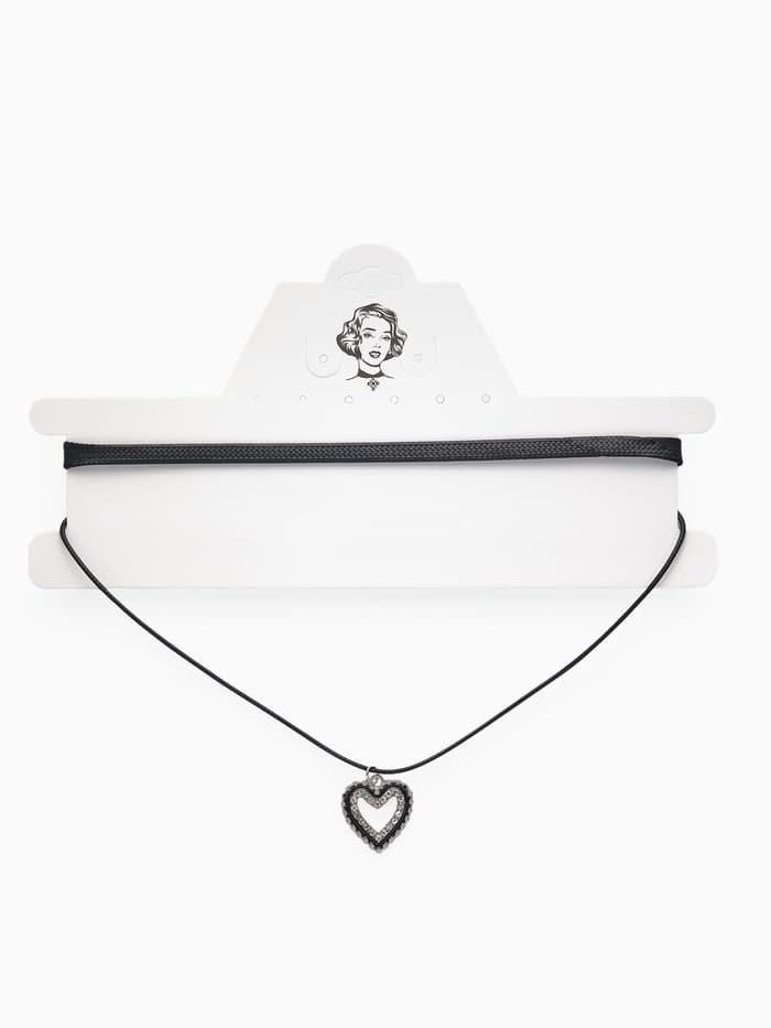 Чокер «Двойной», с нитью, сердечко, бело-чёрный в серебре, L=32 см