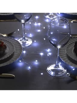 Гирлянда «Мишура» 2 м, роса, IP20, серебристая нить, 50 LED, от батареек CR2032×2, свечение белое