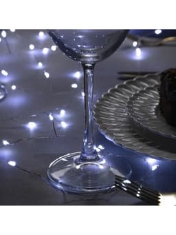 Гирлянда «Мишура» 2 м, роса, IP20, серебристая нить, 50 LED, от батареек CR2032×2, свечение белое