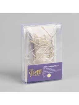 Гирлянда «Мишура» 2 м, роса, IP20, серебристая нить, 50 LED, от батареек CR2032×2, свечение тёплое белое