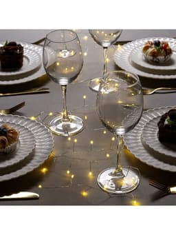 Гирлянда «Мишура» 2 м, роса, IP20, серебристая нить, 50 LED, от батареек CR2032×2, свечение тёплое белое