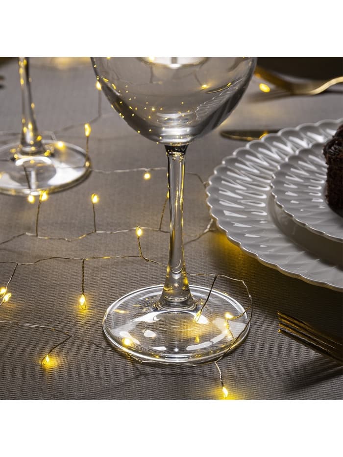 Гирлянда «Мишура» 2 м, роса, IP20, серебристая нить, 50 LED, от батареек CR2032×2, свечение тёплое белое