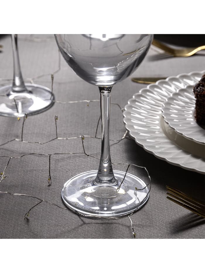 Гирлянда «Мишура» 2 м, роса, IP20, серебристая нить, 50 LED, от батареек CR2032×2, свечение тёплое белое