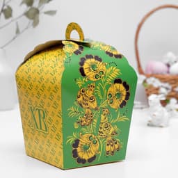 Коробка подарочная пасхальная «ХВ», зеленая хохлома, 17×17×26 см