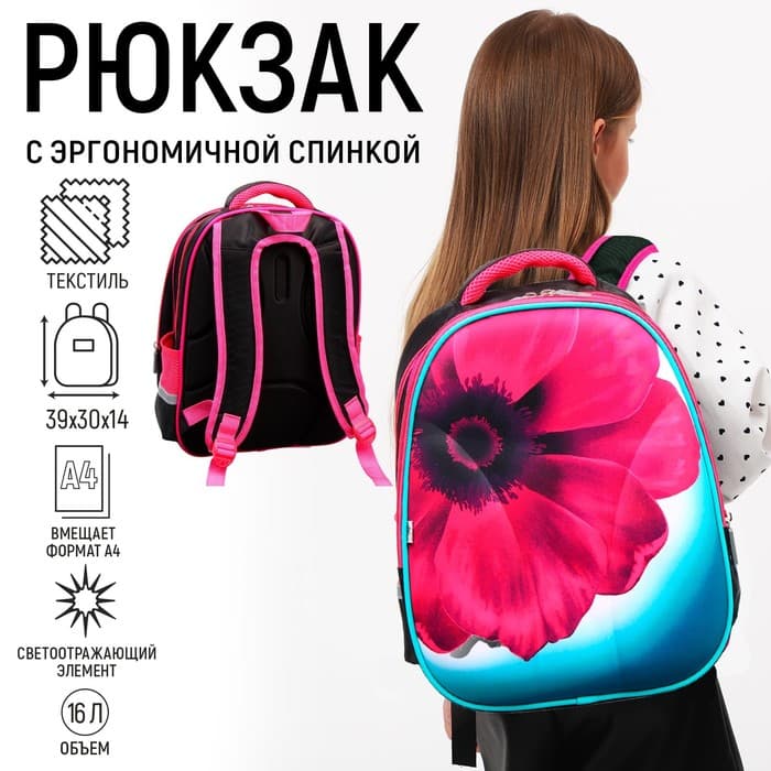 Рюкзак школьный, каркасный, 39×30×14 см, Inspire