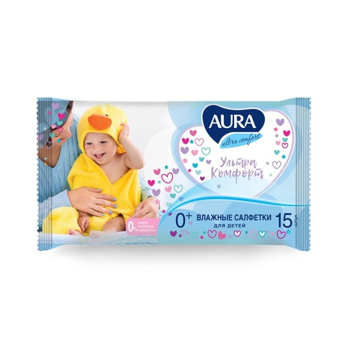 Влажные салфетки Aura Ultra Comfort, детские, 15 шт.